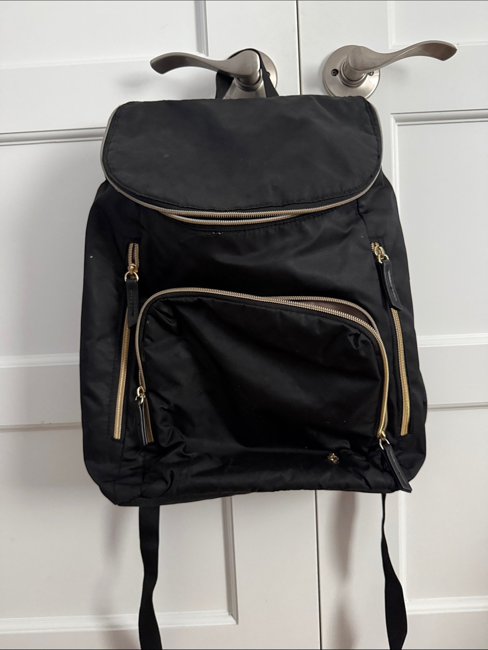 Black Samsonite Backpack, Gold Hardware, Used